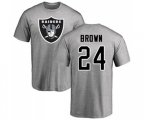 Oakland Raiders #24 Willie Brown Ash Name & Number Logo T-Shirt