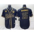 Kansas City Chiefs #15 Patrick Mahomes Black Gold C Cool Base Stitched Baseball Jersey