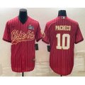 Kansas City Chiefs #10 Isiah Pacheco Red Pinstripe With Super Bowl LVII Patch Cool Base Stitched Baseball Jersey