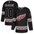 Detroit Red Wings #10 Alex Delvecchio Authentic Black Team Logo Fashion NHL Jersey