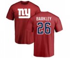 New York Giants #26 Saquon Barkley Red Name & Number Logo T-Shirt