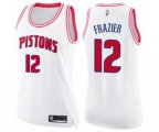 Women's Detroit Pistons #12 Tim Frazier Swingman White Pink Fashion Basketball Jersey