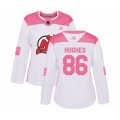 Women New Jersey Devils #86 Jack Hughes Authentic White Pink Fashion Hockey Jersey