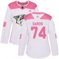 Women Nashville Predators #74 Juuse Saros Authentic White Pink Fashion NHL Jersey