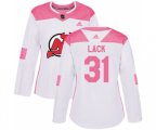 Women New Jersey Devils #31 Eddie Lack Authentic White Pink Fashion Hockey Jersey