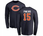 Chicago Bears #15 Eddy Pineiro Navy Blue Name & Number Logo Long Sleeve T-Shirt