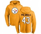 Pittsburgh Steelers #43 Troy Polamalu Gold Name & Number Logo Pullover Hoodie