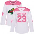 Women's Minnesota Wild #23 Gustav Olofsson Authentic White Pink Fashion NHL Jersey