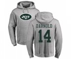 New York Jets #14 Sam Darnold Ash Name & Number Logo Pullover Hoodie