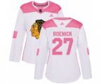Women's Chicago Blackhawks #27 Jeremy Roenick Authentic White Pink Fashion NHL Jersey