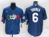 Los Angeles Dodgers #6 Trea Turner Navy Blue Pinstripe 2020 World Series Cool Base Nike Jersey