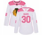 Women's Chicago Blackhawks #30 Cam Ward Authentic White Pink Fashion NHL Jersey