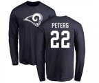 Los Angeles Rams #22 Marcus Peters Navy Blue Name & Number Logo Long Sleeve T-Shirt