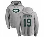 New York Jets #19 Trevor Siemian Ash Name & Number Logo Pullover Hoodie