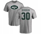 New York Jets #30 Rashard Robinson Ash Name & Number Logo T-Shirt