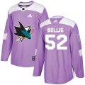San Jose Sharks #52 Brandon Bollig Authentic Purple Fights Cancer Practice NHL Jersey