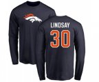 Denver Broncos #30 Phillip Lindsay Navy Blue Name & Number Logo Long Sleeve T-Shirt