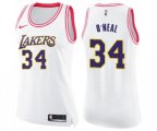 Women's Los Angeles Lakers #34 Shaquille O'Neal Swingman White Pink Fashion Basketball Jersey