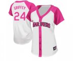 Women's Seattle Mariners #24 Ken Griffey Authentic White Pink Splash Fashion Baseball Jersey