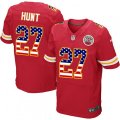 Kansas City Chiefs #27 Kareem Hunt Elite Red Home USA Flag Fashion NFL Jersey