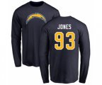 Los Angeles Chargers #93 Justin Jones Navy Blue Name & Number Logo Long Sleeve T-Shirt