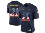 2016 US Flag Fashion-2016 Men's Jordan Brand Michigan Wolverines Desmond Howard #21 College Football Limited Jersey - Navy Blue