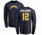 Los Angeles Chargers #12 Travis Benjamin Navy Blue Name & Number Logo Long Sleeve T-Shirt