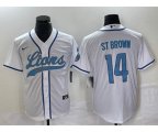 Detroit Lions #14 Amon Ra St Brown White With Patch Cool Base Stitched Baseball Jersey