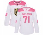 Women Vegas Golden Knights #71 William Karlsson Authentic White Pink Fashion NHL Jersey