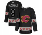 Calgary Flames #9 Lanny McDonald Authentic Black Team Logo Fashion Hockey Jersey