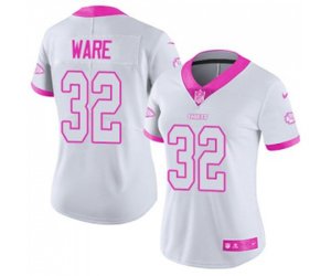 Women Kansas City Chiefs #32 Spencer Ware Limited White Pink Rush Fashion Football Jersey
