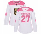 Women Vegas Golden Knights #27 Shea Theodore Authentic White Pink Fashion NHL Jersey