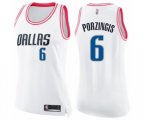 Women's Dallas Mavericks #6 Kristaps Porzingis Swingman White Pink Fashion Basketball Jersey