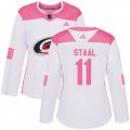 Women Carolina Hurricanes #11 Jordan Staal Authentic White Pink Fashion NHL Jersey