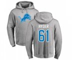Detroit Lions #61 Kerry Hyder Ash Name & Number Logo Pullover Hoodie