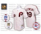 Philadelphia Phillies #19 Greg Luzinski Authentic White Red Strip Throwback Baseball Jersey