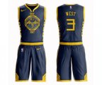 Golden State Warriors #3 David West Authentic Navy Blue Basketball Suit Jersey - City Edition
