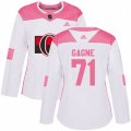 Women Ottawa Senators #71 Gabriel Gagne Authentic White Pink Fashion NHL Jersey
