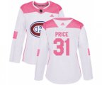 Women Montreal Canadiens #31 Carey Price Authentic White Pink Fashion NHL Jersey