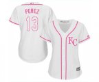 Women's Kansas City Royals #13 Salvador Perez Replica White Fashion Cool Base Baseball Jersey