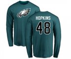 Philadelphia Eagles #48 Wes Hopkins Green Name & Number Logo Long Sleeve T-Shirt