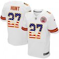 Kansas City Chiefs #27 Kareem Hunt Elite White Road USA Flag Fashion NFL Jersey