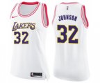 Women's Los Angeles Lakers #32 Magic Johnson Swingman White Pink Fashion Basketball Jersey