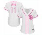 Women's San Diego Padres #11 Allen Craig Authentic White Fashion Cool Base Baseball Jersey