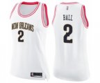 Women's New Orleans Pelicans #2 Lonzo Ball Swingman White Pink Fashion Basketball Jersey