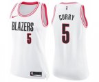 Women's Portland Trail Blazers #5 Seth Curry Swingman White Pink Fashion Basketball Jersey