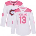 Women Montreal Canadiens #13 Peter Holland Authentic White Pink Fashion NHL Jersey