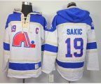 Quebec Nordiques #19 Joe Sakic White-Blue [pullover hooded sweatshirt][patch C]