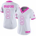 Women Arizona Cardinals #9 Sam Bradford Limited White Pink Rush Fashion NFL Jersey