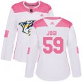 Women Nashville Predators #59 Roman Josi Authentic White Pink Fashion NHL Jersey